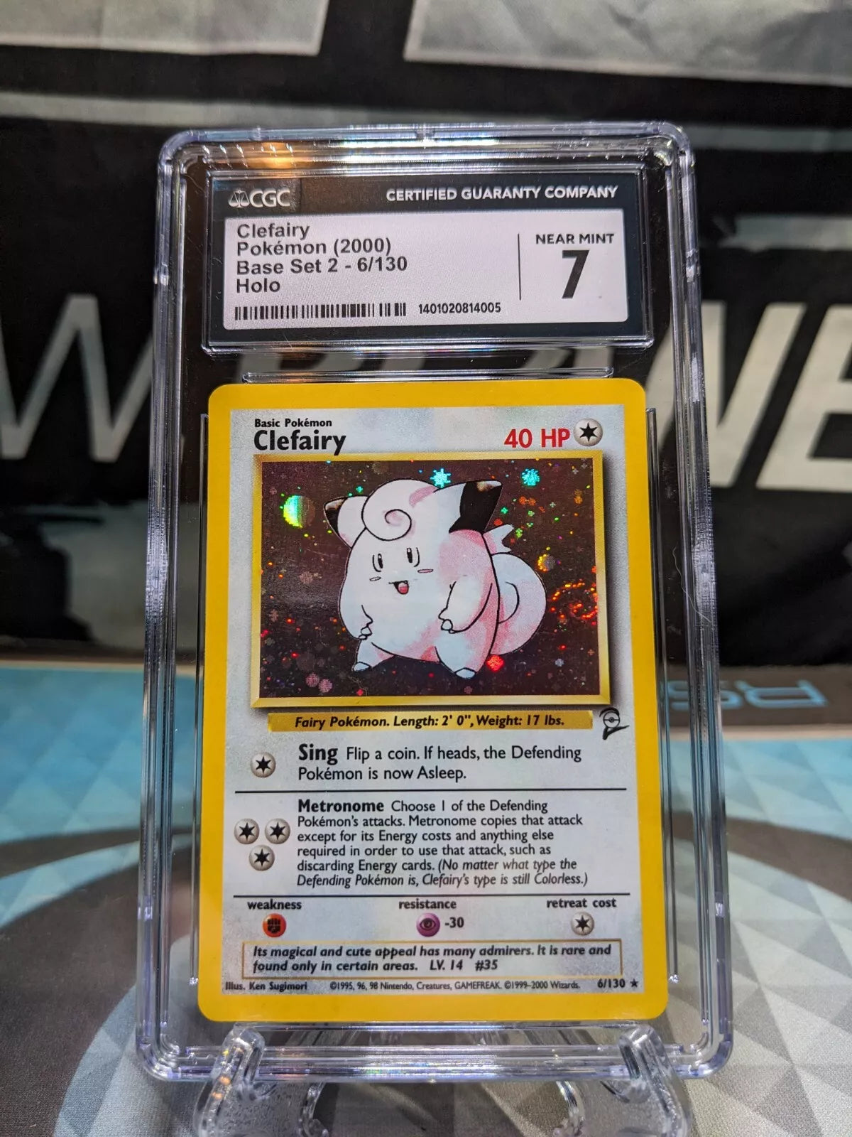 CGC 7 Swirl Pokemon Base Set 2 Clefairy Holo Rare 6 / 130 WOTC Original